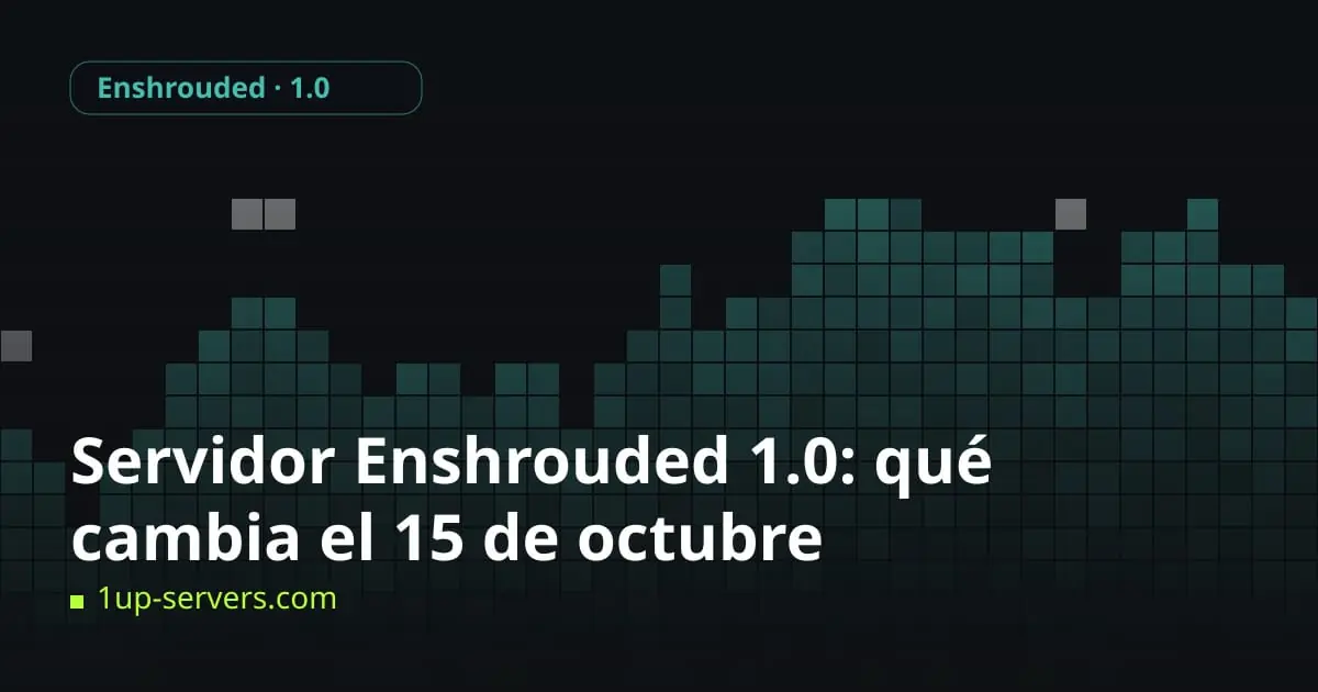Pixel-block skyline in teal with the title Enshrouded 1.0 Server: What Changes on 15 October